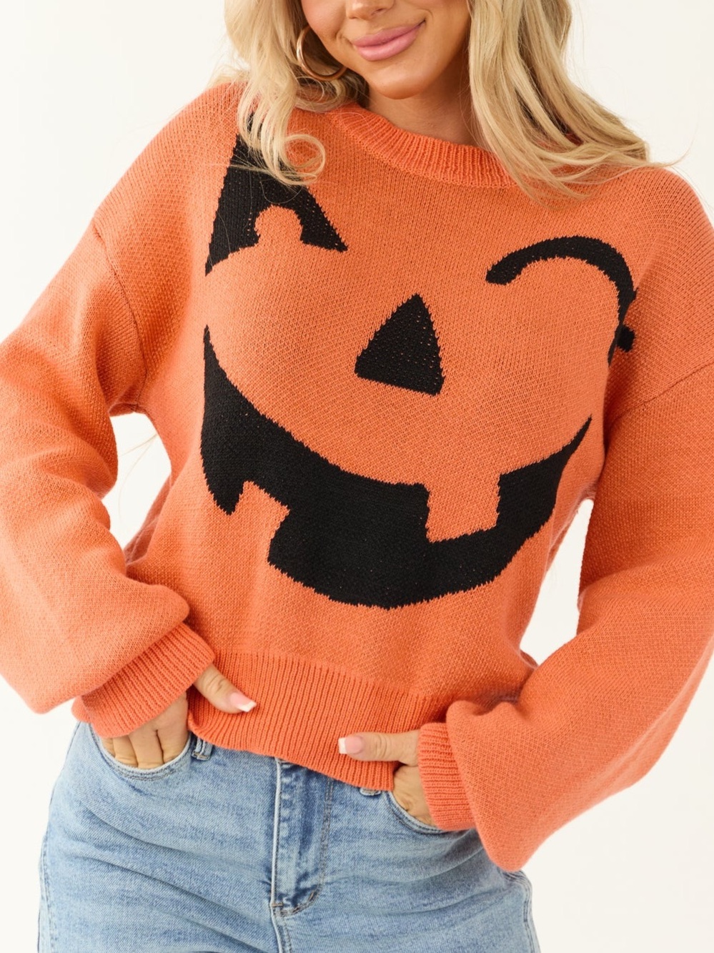 New Halloween Jack-O'-Lantern pumpkin Orange Sweater Pullover xl